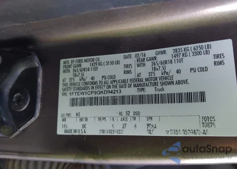 2016 Ford F-150 Xlt from USA, damaged, VIN 1FTEW1CP9GKD94213